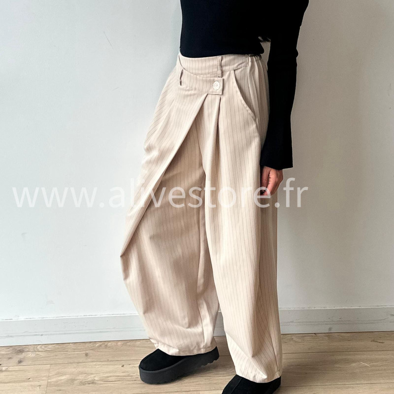 PANTALON CAMILLE GRIS LARGE PLIS CROISÉS – ALIVE STORE