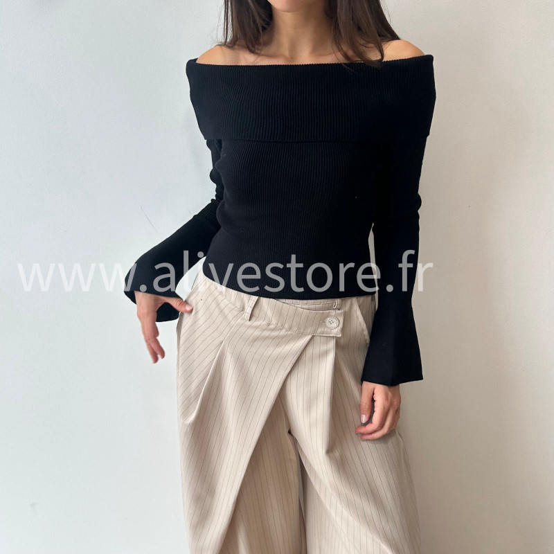 PANTALON CAMILLE GRIS LARGE PLIS CROISÉS – ALIVE STORE