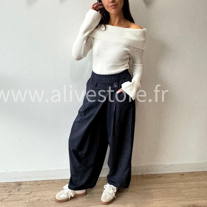 PANTALON CAMILLE GRIS LARGE PLIS CROISÉS – ALIVE STORE