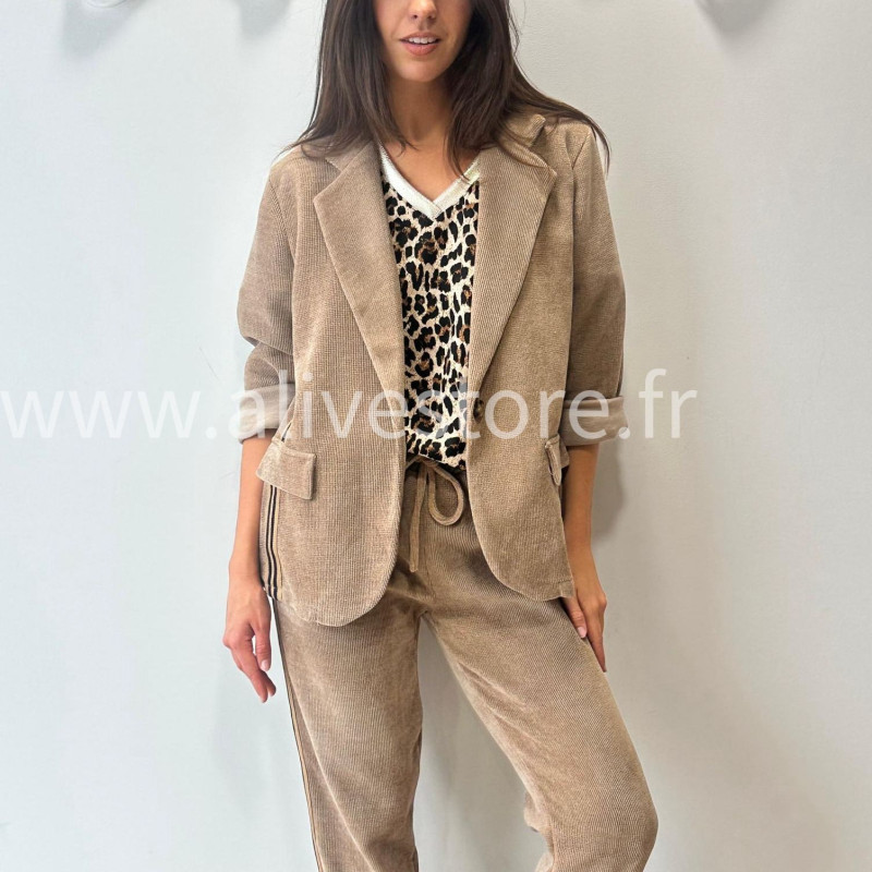 BLAZER MAIA VELOURS CÔTELÉ BEIGE – ALIVE STORE