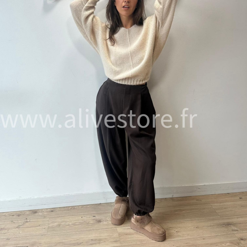 PANTALON INES LARGE BAS SERRÉ TAUPE – ALIVE STORE