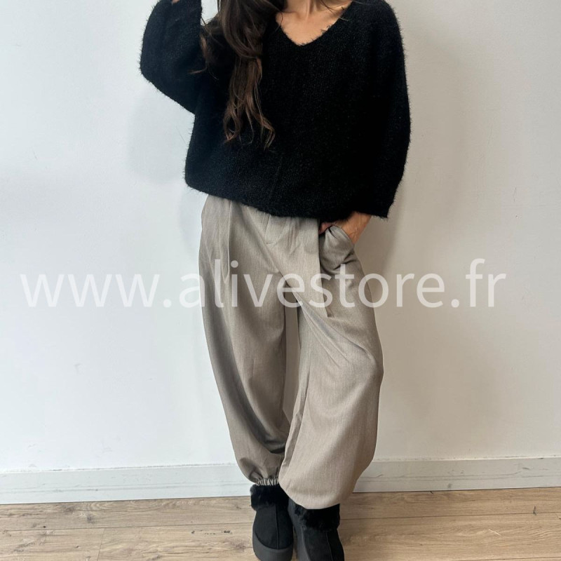 PANTALON INES LARGE BAS SERRÉ TAUPE – ALIVE STORE