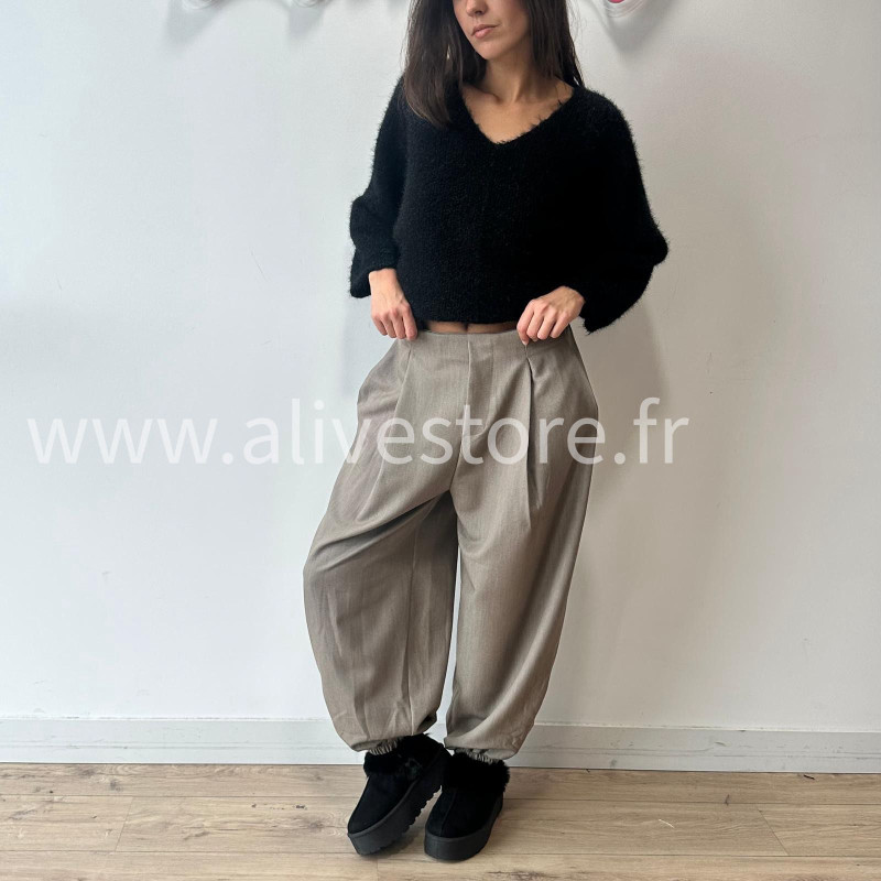 PANTALON INES LARGE BAS SERRÉ TAUPE – ALIVE STORE
