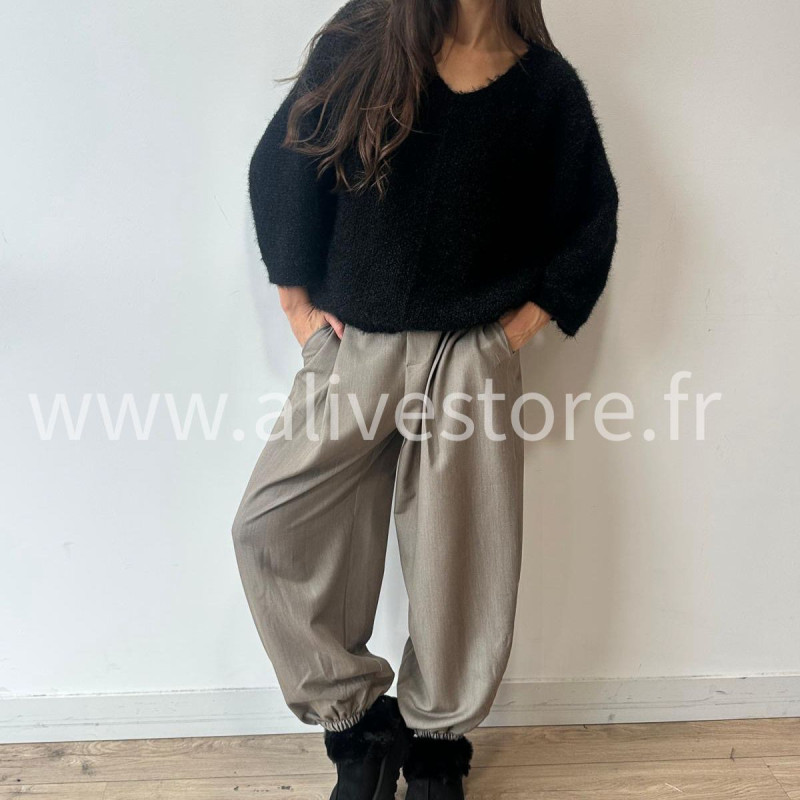 PANTALON INES LARGE BAS SERRÉ TAUPE – ALIVE STORE