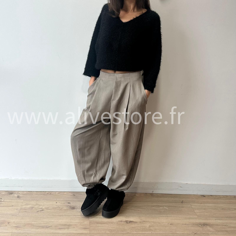 PANTALON INES LARGE BAS SERRÉ TAUPE – ALIVE STORE