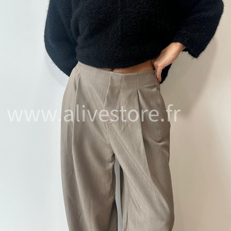 PANTALON INES LARGE BAS SERRÉ TAUPE – ALIVE STORE