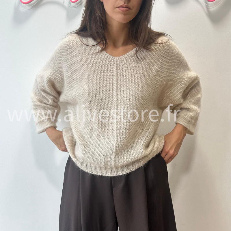 PULL CÉLINE TAUPE MAILLE EPAISSE – ALIVE STORE