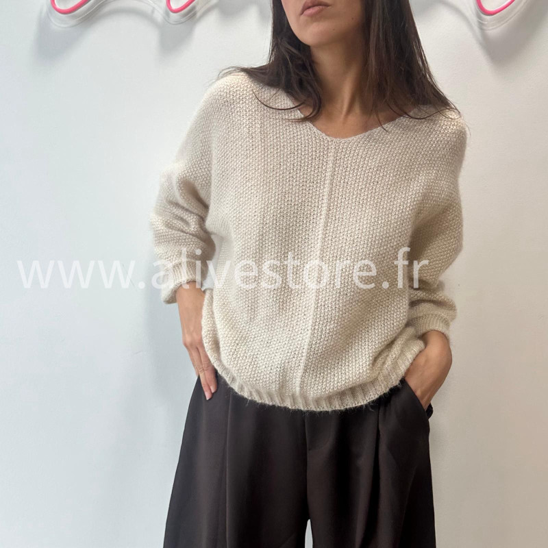 PULL CÉLINE TAUPE MAILLE EPAISSE – ALIVE STORE