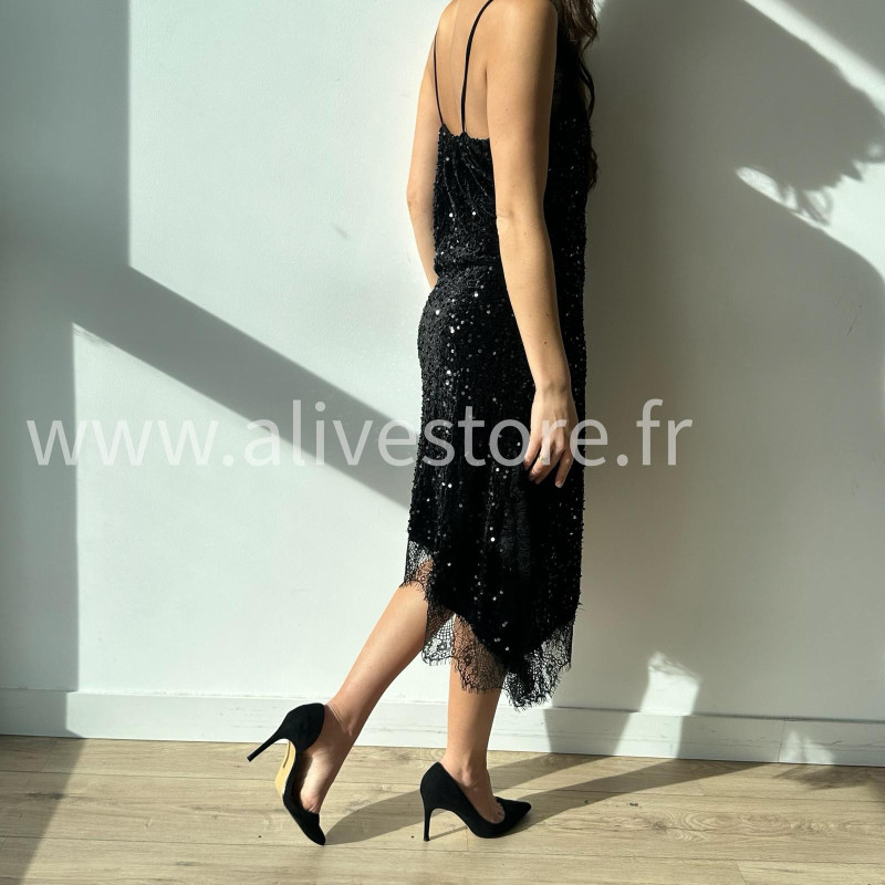 ROBE MI-LONGUE SEQUINS NOIR FÊTES – ALIVE STORE
