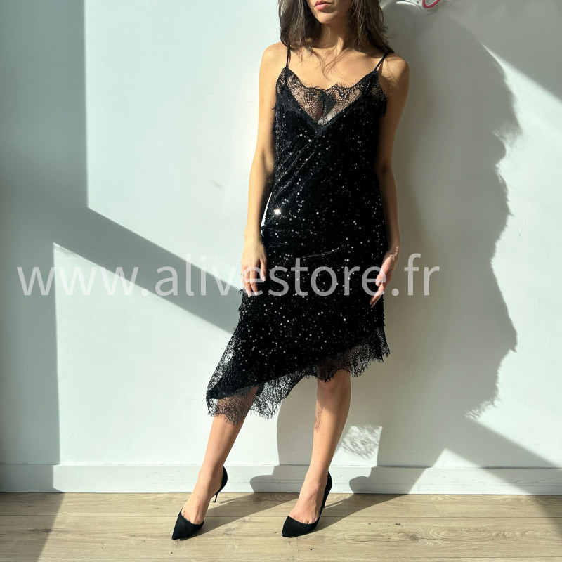 ROBE MI-LONGUE SEQUINS NOIR FÊTES – ALIVE STORE
