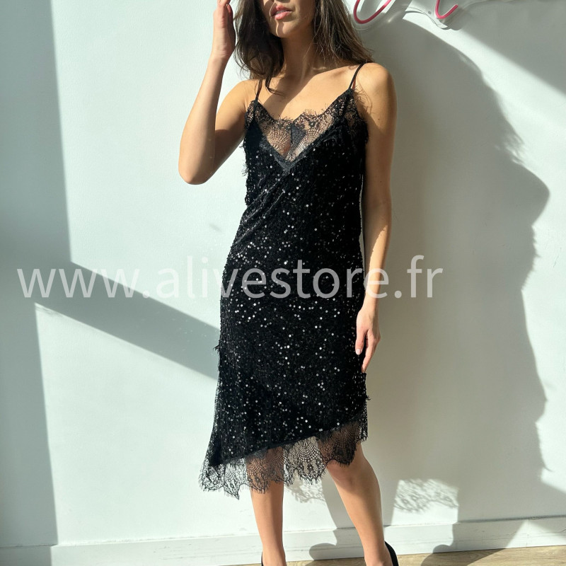 ROBE MI-LONGUE SEQUINS NOIR FÊTES – ALIVE STORE