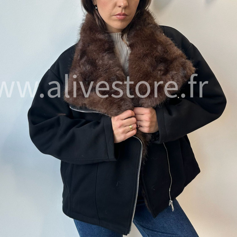 VESTE MIA À COL FOURRURE – ALIVE STORE