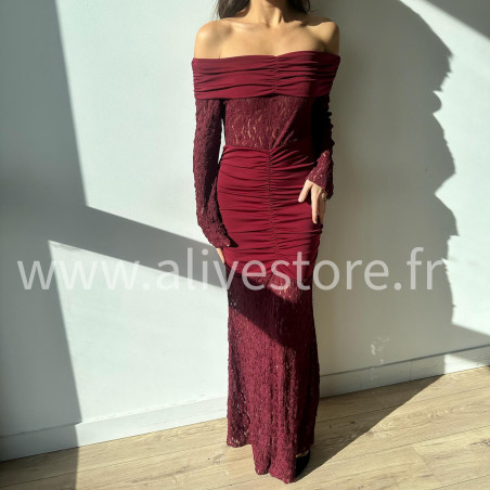 ROBE LÉNA EN DENTELLE BORDEAUX – ALIVE STORE
