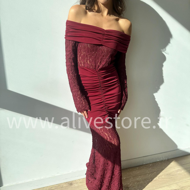 ROBE LÉNA EN DENTELLE BORDEAUX – ALIVE STORE