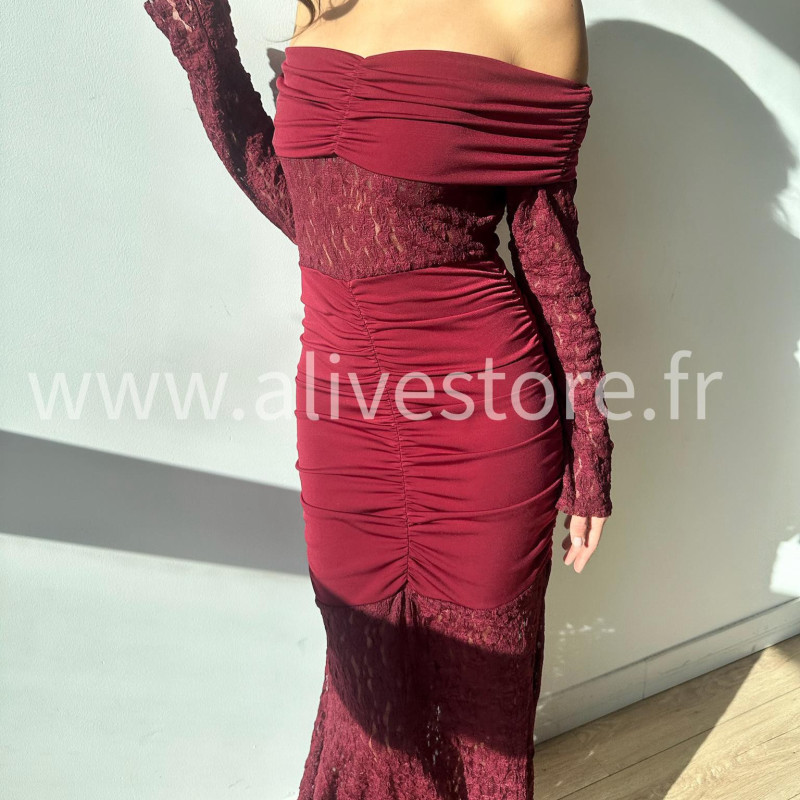 ROBE LÉNA EN DENTELLE BORDEAUX – ALIVE STORE