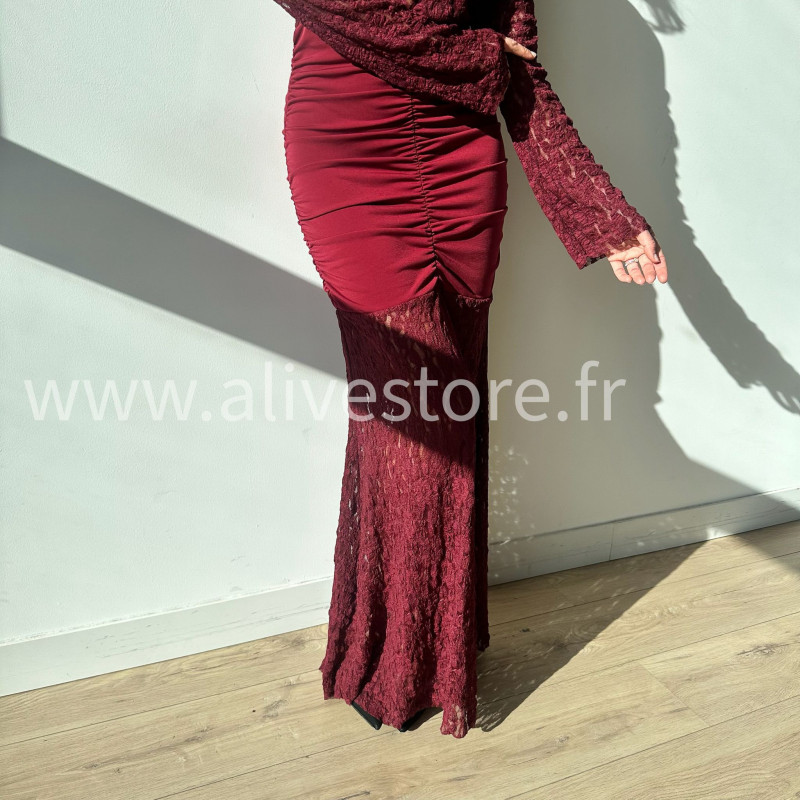 ROBE LÉNA EN DENTELLE BORDEAUX – ALIVE STORE