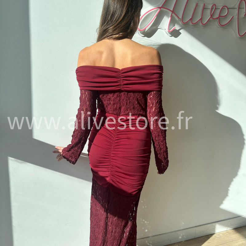 ROBE LÉNA EN DENTELLE BORDEAUX – ALIVE STORE
