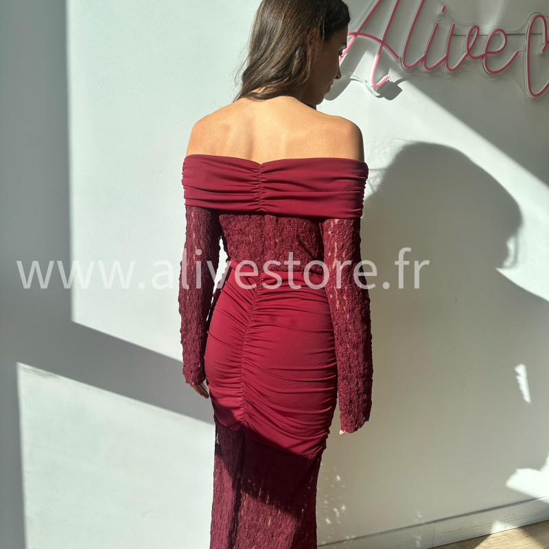 ROBE LÉNA EN DENTELLE BORDEAUX – ALIVE STORE