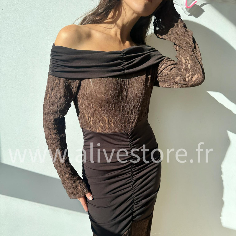 ROBE LÉNA EN DENTELLE BORDEAUX – ALIVE STORE