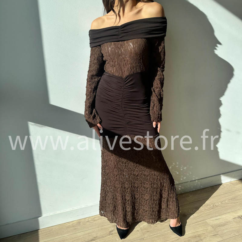 ROBE LÉNA EN DENTELLE BORDEAUX – ALIVE STORE