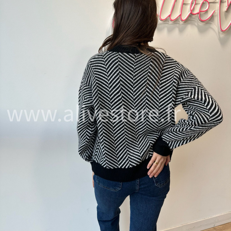 Gilet Alba noir et blanc motif chevron femme – Alive Store