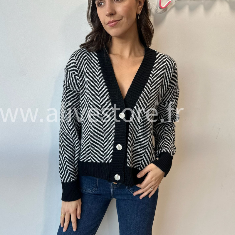 Gilet Alba noir et blanc motif chevron femme – Alive Store