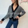Gilet Alba noir et blanc motif chevron femme – Alive Store
