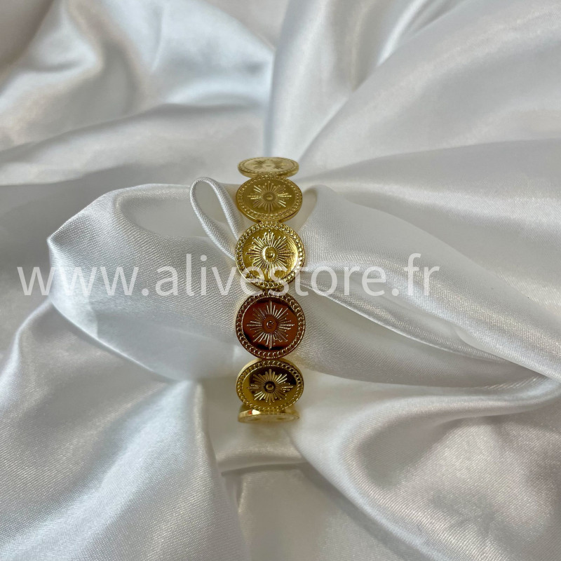 Bracelet médailles soleil doré acier inoxydable femme – Alive Store