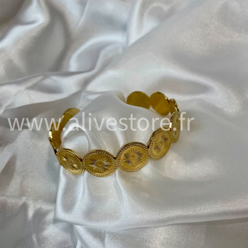 Bracelet médailles soleil doré acier inoxydable femme – Alive Store