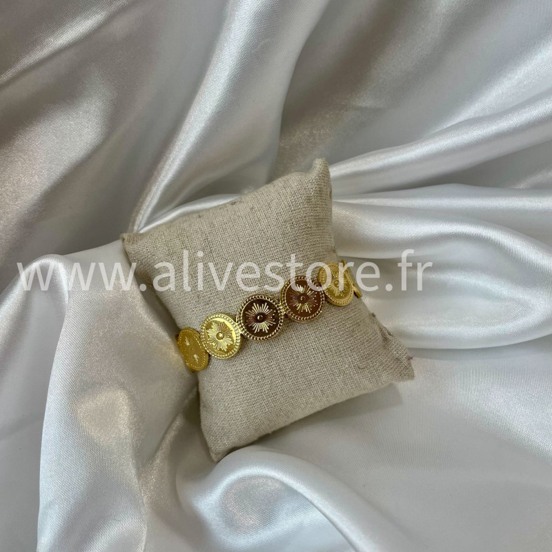 Bracelet médailles soleil doré acier inoxydable femme – Alive Store