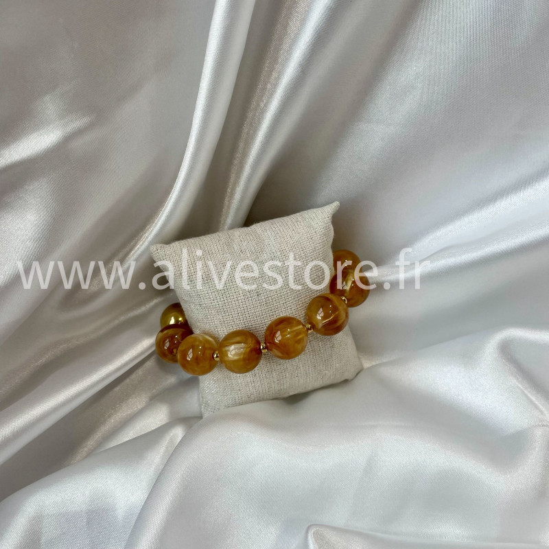 Bracelet perles effet ambre acier inoxydable doré femme – Alive Store