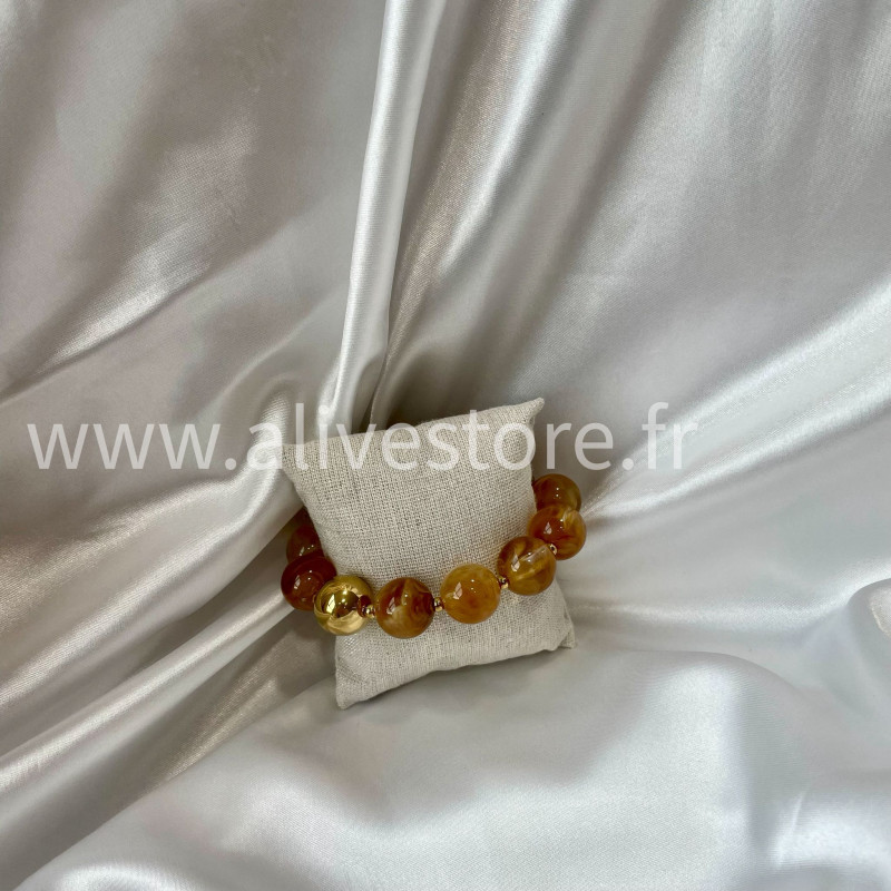 Bracelet perles effet ambre acier inoxydable doré femme – Alive Store