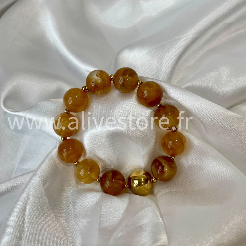 Bracelet perles effet ambre acier inoxydable doré femme – Alive Store