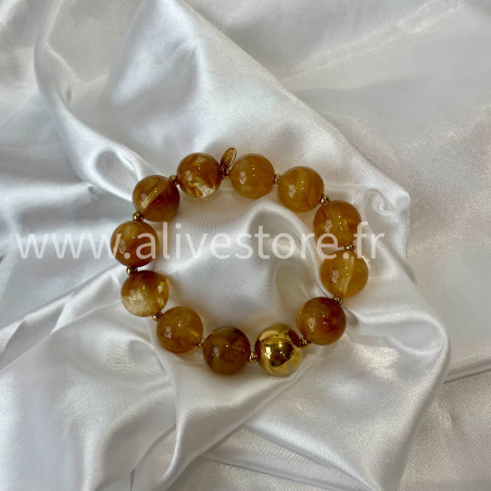 Bracelet perles effet ambre acier inoxydable doré femme – Alive Store