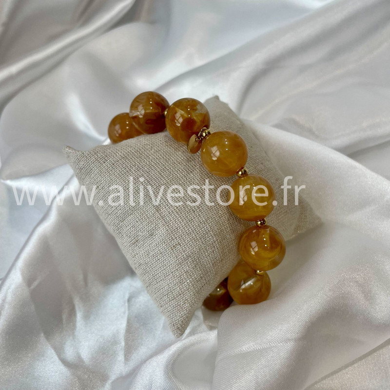 Bracelet perles effet ambre acier inoxydable doré femme – Alive Store
