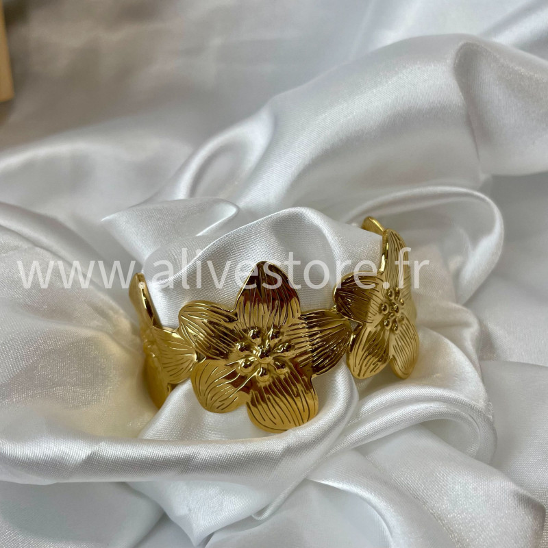 Bracelet fleurs doré acier inoxydable femme – Alive Store