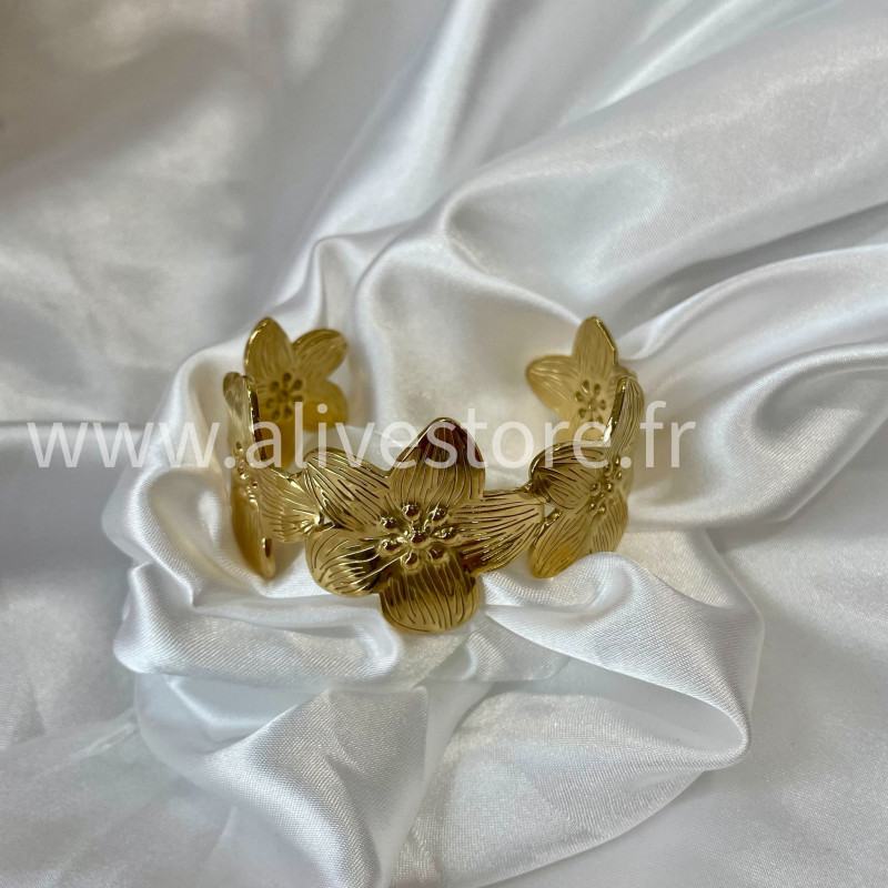 Bracelet fleurs doré acier inoxydable femme – Alive Store