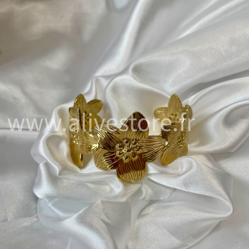 Bracelet fleurs doré acier inoxydable femme – Alive Store