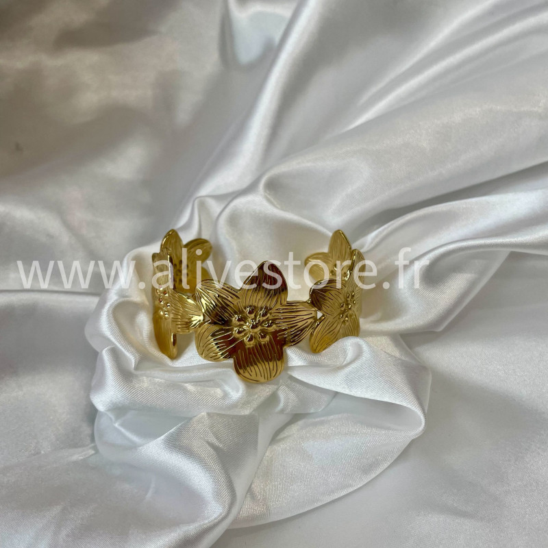 Bracelet fleurs doré acier inoxydable femme – Alive Store